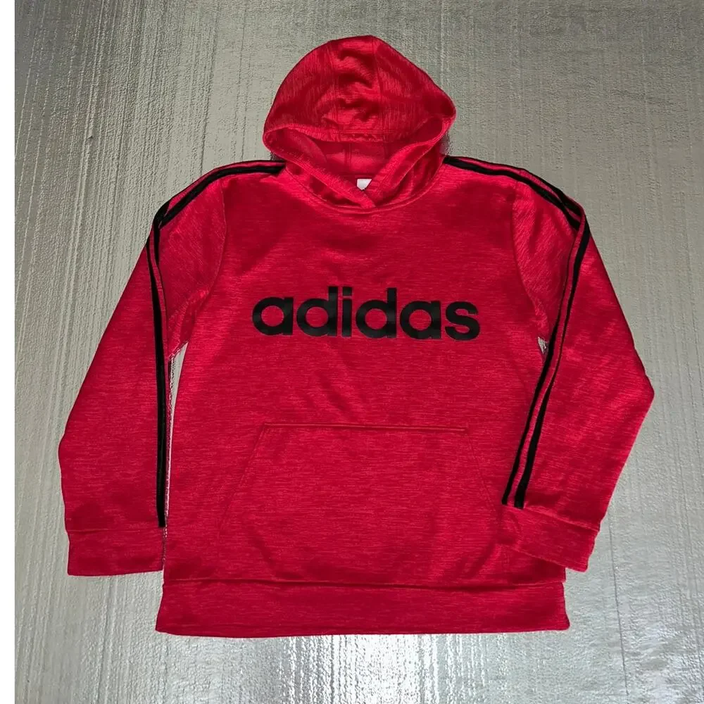 Adidas Red Pullover Hoodie Youth XL (18/20) Black Logo Athletic - Picture 1 of 8